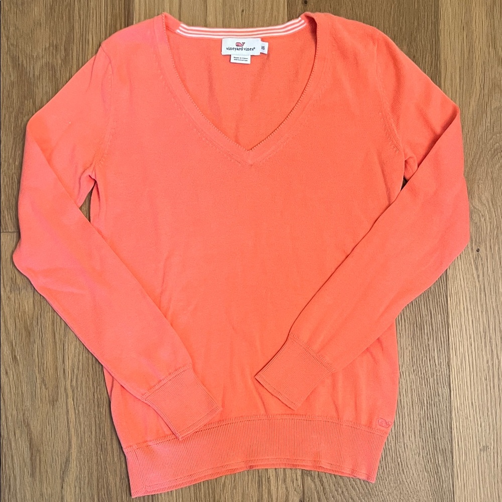 Vineyard Vines Coral-Orange V-Neck Sweater